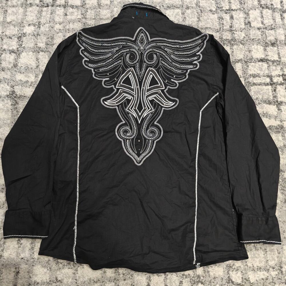 Roar Signature Western Long Sleeve Shirt Black Embroidered Wings Men's XL